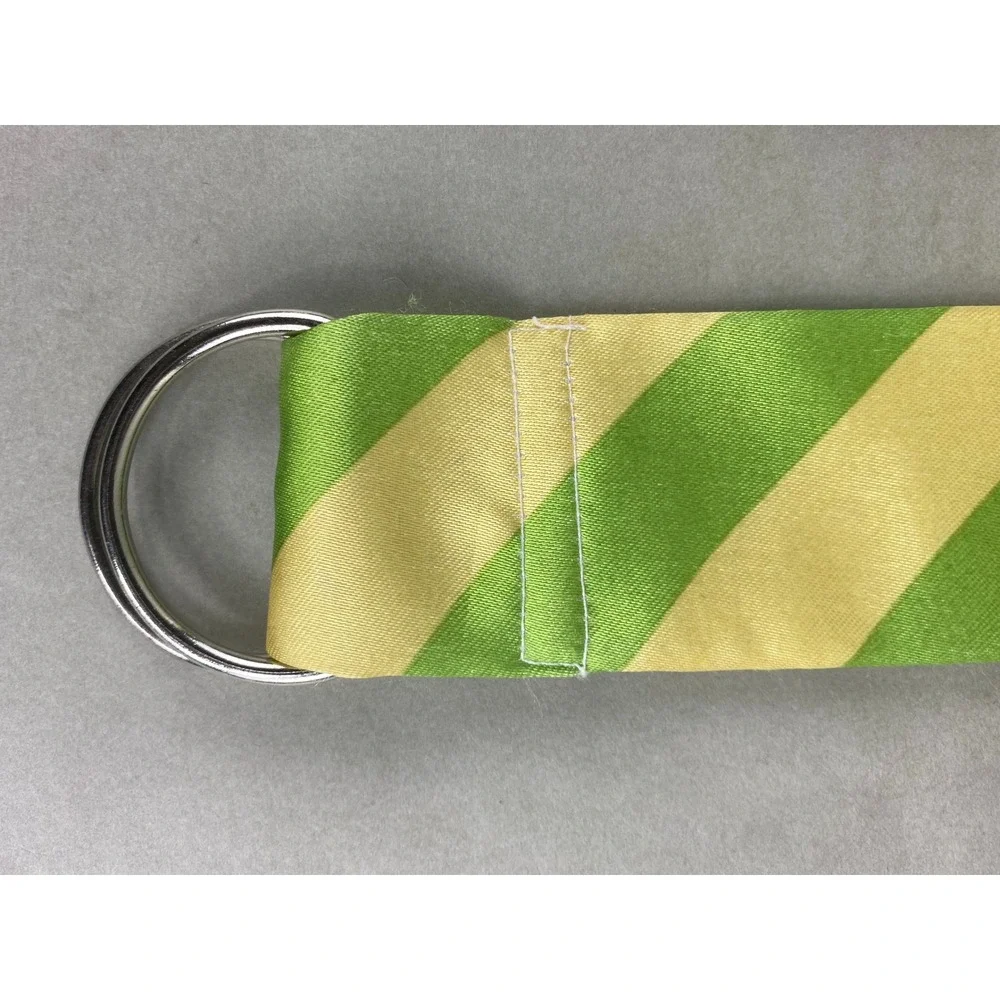 VTG Womens Satin Cloth Belt Lime Green Yellow Stripe D-Ring Sash Waist 48x2